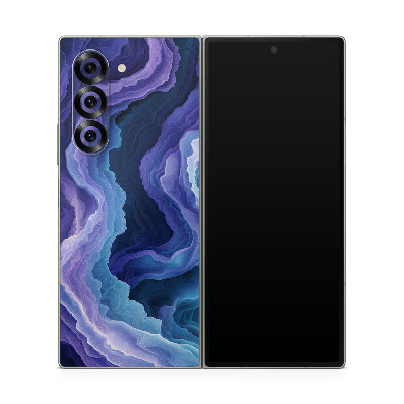 Samsung Galaxy Z Fold6 Skin design of Blue, Purple, Fractal art, with purple, blue, white, black colors