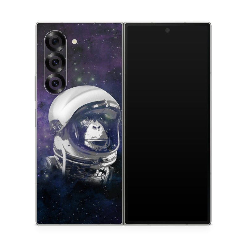 Samsung Galaxy Z Fold6 Skin design of Helmet, Astronaut, Personal protective equipment, Illustration, Space, Outer space, Headgear, Fictional character, Sports gear, Football gear, with black, gray, blue, white colors