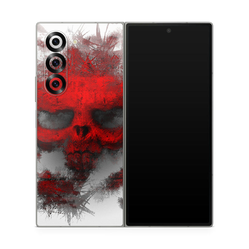 Samsung Galaxy Z Fold6 Skin design of Red, Graphic design, Skull, Illustration, Bone, Graphics, Art, Fictional character, with red, gray, black, white colors