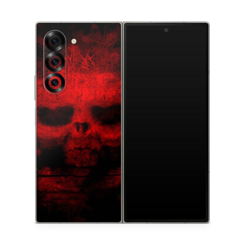 Samsung Galaxy Z Fold6 Skin design of Red, Skull, Bone, Darkness, Mouth, Graphics, Pattern, Fiction, Art, Fractal art, with black, red colors