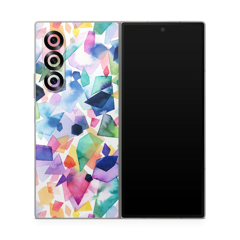Samsung Galaxy Z Fold6 Skin design of Colorfulness, Azure, Triangle, Art, Font, Line, Aqua, Material property, Creative arts, Symmetry, with white, blue, green, red, pink, orange, yellow, purple colors