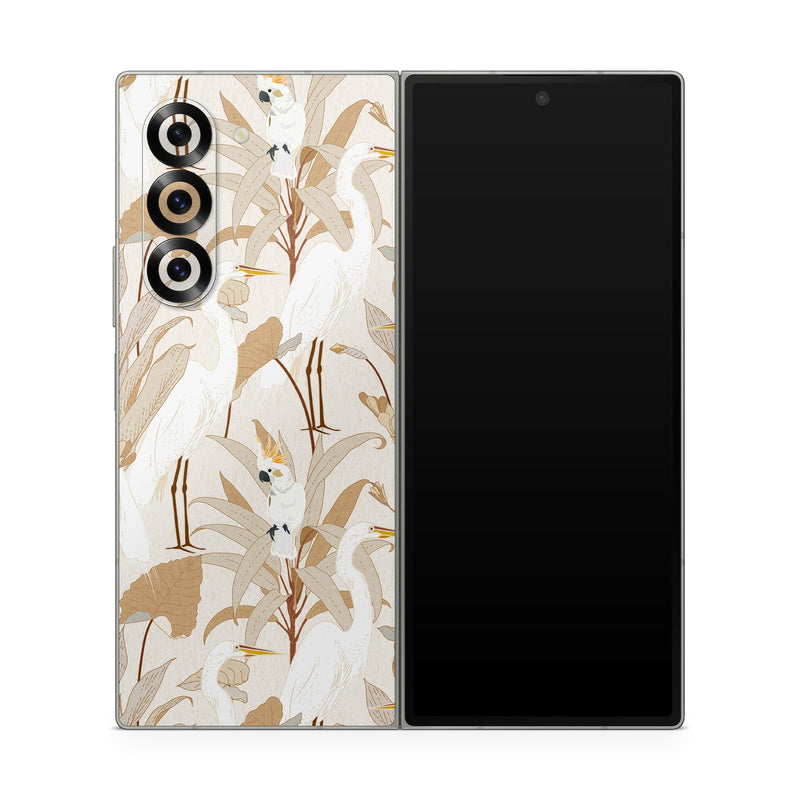 Samsung Galaxy Z Fold6 Skin design of Plant, Branch, Organism, Twig, Art, Fawn, Painting, Tail, Pattern, Illustration, with white, brown, gray, yellow, orange colors