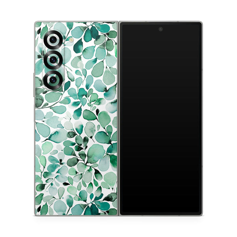 Samsung Galaxy Z Fold6 Skin design of Azure, Line, Aqua, Pattern, Art, Symmetry, Electric blue, Circle, Creative arts, Terrestrial plant, with white, green, black colors
