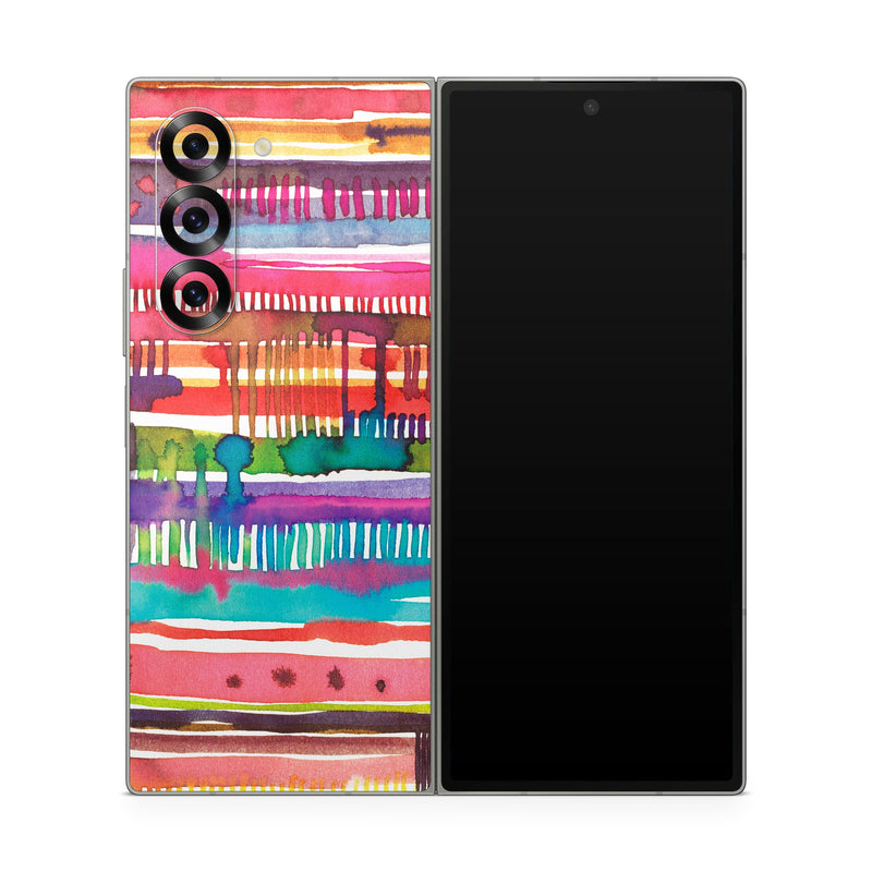 Samsung Galaxy Z Fold6 Skin design of Textile, Art, Magenta, Hair accessory, with white, red, orange, yellow, green, blue, purple, brown, pink colors