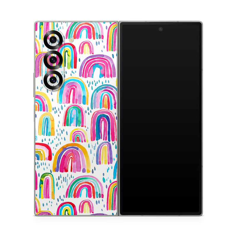 Samsung Galaxy Z Fold6 Skin design of Line, Pattern, Design, with white, orange, yellow, blue, pink, red, green colors