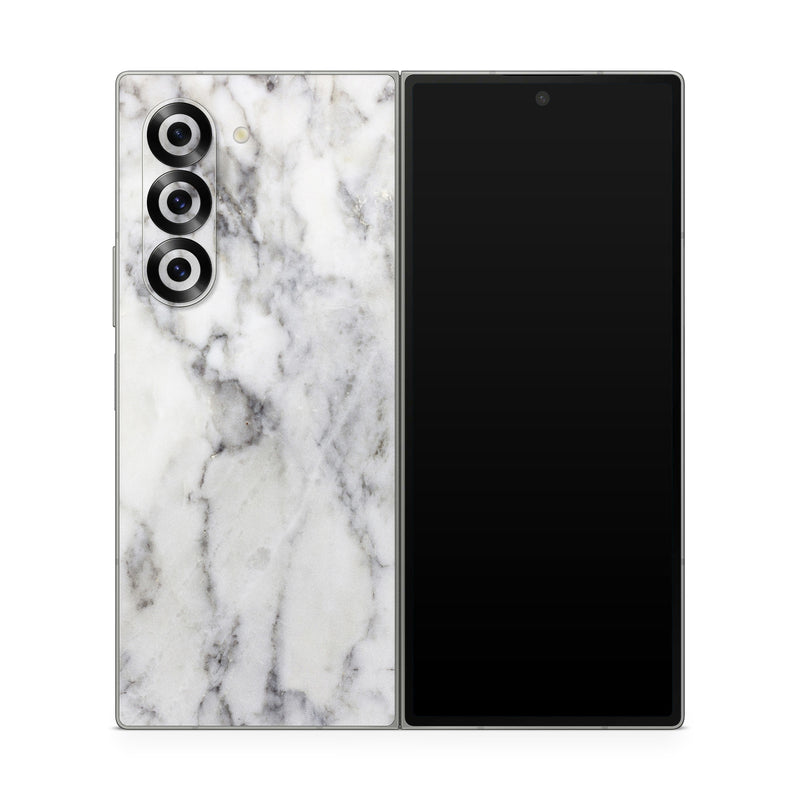 Samsung Galaxy Z Fold6 Skin design of White, Geological phenomenon, Marble, Black-and-white, Freezing, with white, black, gray colors