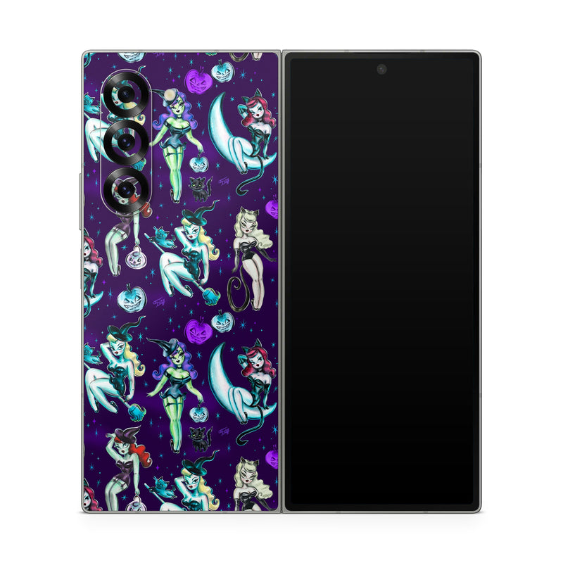 Samsung Galaxy Z Fold6 Skin design of Illustration, Cartoon, Violet, Art, Fictional character, Graphic design, Fiction, Visual arts, Style, Graphics, with blue, green, white, yellow, red, purple colors