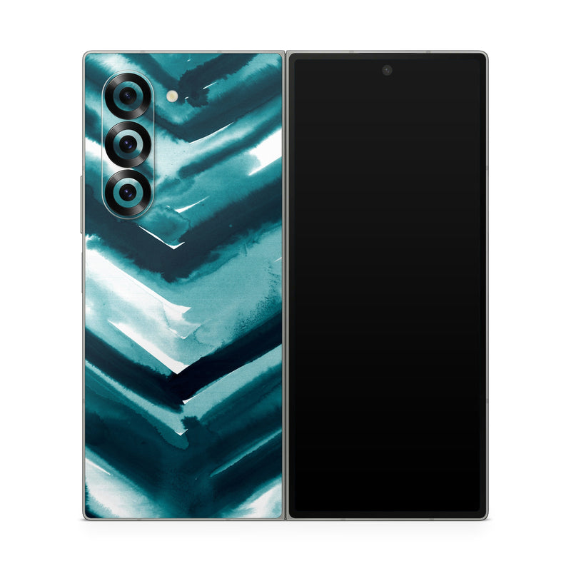 Samsung Galaxy Z Fold6 Skin design of Blue, Green, Turquoise, Aqua, Teal, Photography, Pattern, with blue, white, black colors