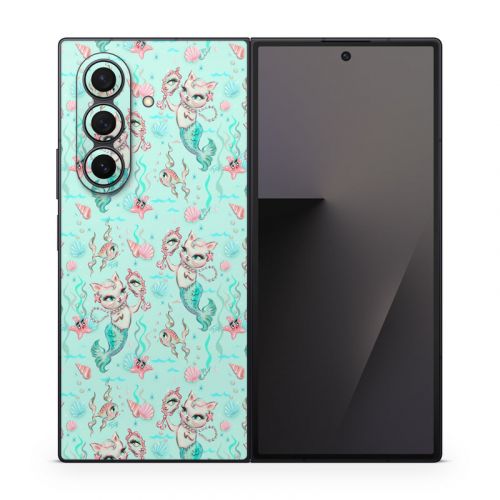 Merkittens with Pearls Aqua Samsung Galaxy Z Fold7 Skin