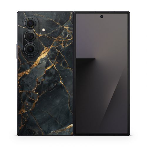 Repaired Black Marble Samsung Galaxy Z Fold7 Skin