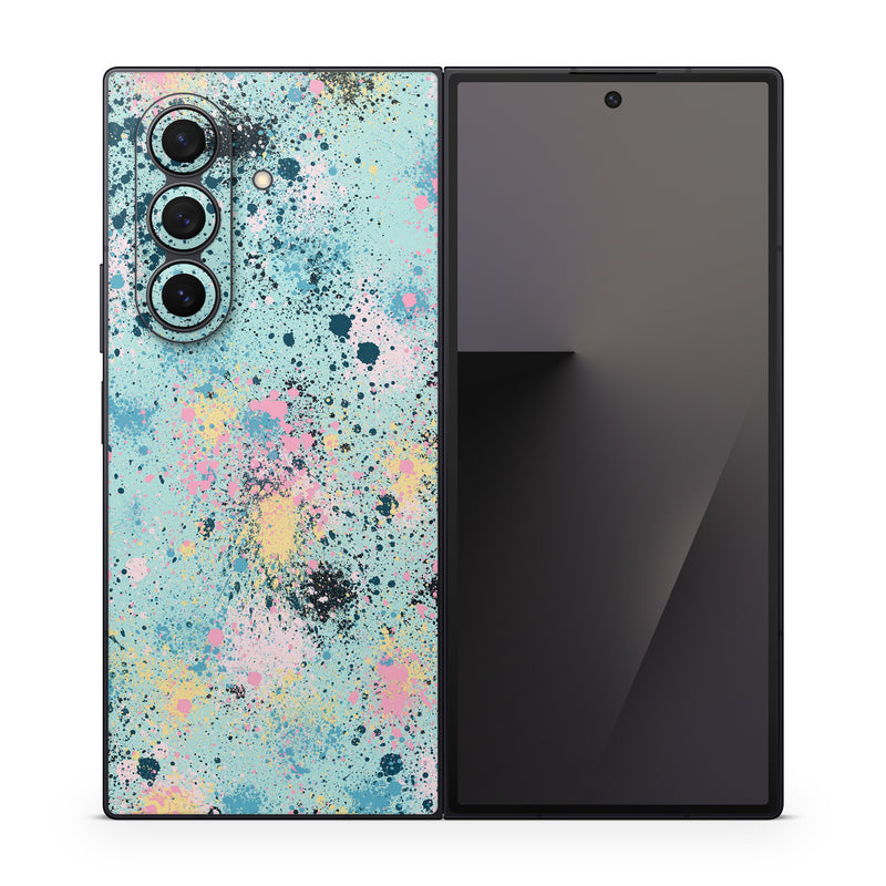 Samsung Galaxy Z Fold7 Skin design of Colorfulness, Art, Paint, Aqua, Art paint, Pattern, Tints and shades, Magenta, Electric blue, Creative arts, with blue, black, pink, yellow colors
