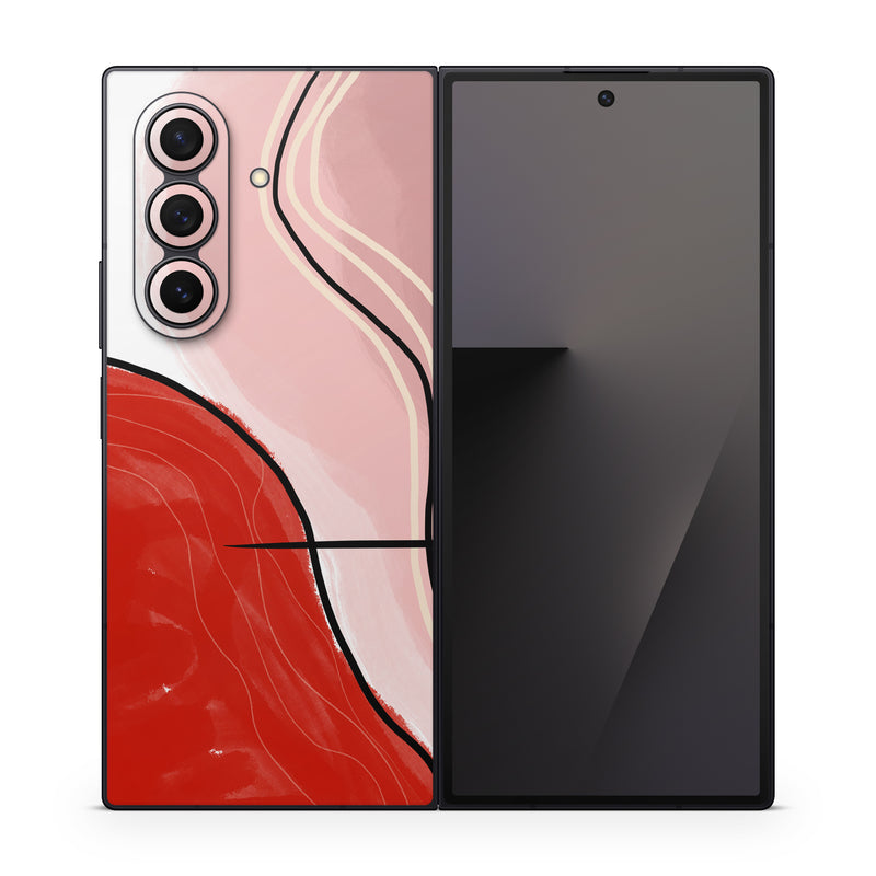 Samsung Galaxy Z Fold7 Skin design of Red, Line, Lip, Material Property, Mouth, Illustration, Graphics, Liquid, Modern Art, Graphic Design, Art, with white, black, brown, red colors