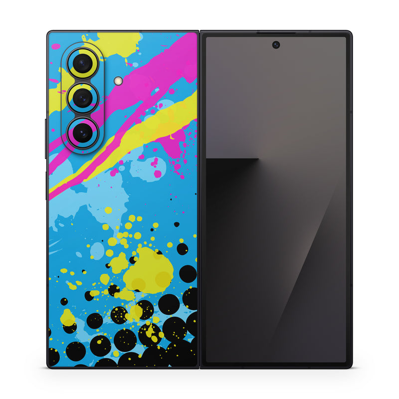 Samsung Galaxy Z Fold7 Skin design of Blue, Colorfulness, Graphic design, Pattern, Water, Line, Design, Graphics, Illustration, Visual arts, with blue, black, yellow, pink colors