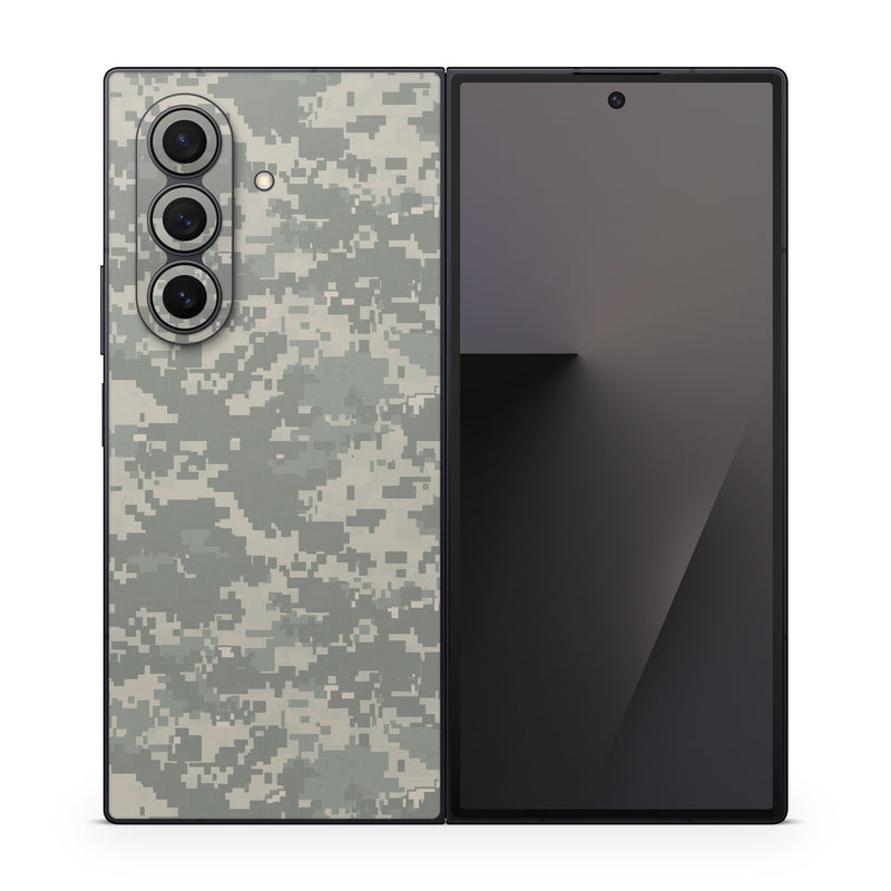 Samsung Galaxy Z Fold7 Skin design of Military camouflage, Green, Pattern, Uniform, Camouflage, Design, Wallpaper, with gray, green colors