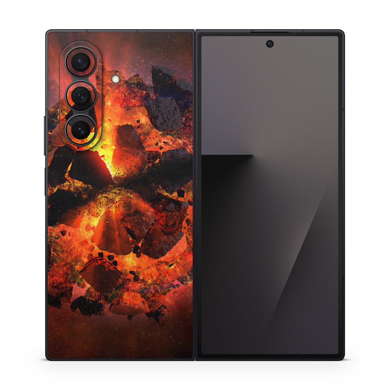 Samsung Galaxy Z Fold7 Skin design of Flame, Heat, Fire, Space, Atmosphere, Charcoal, Explosion, Geological phenomenon, Ash, Graphics, with black, red colors