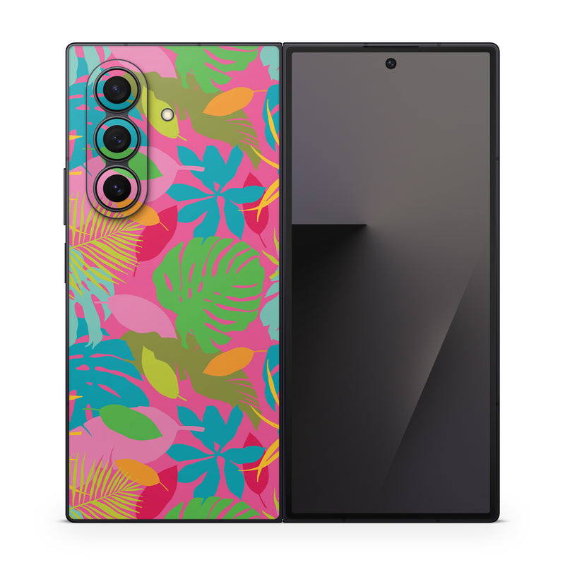 Samsung Galaxy Z Fold7 Skin design of Organism, Pink, Rectangle, Magenta, Aqua, Art, Symmetry, Pattern, Painting, Electric blue, with pink, green, blue, yellow, orange, red colors