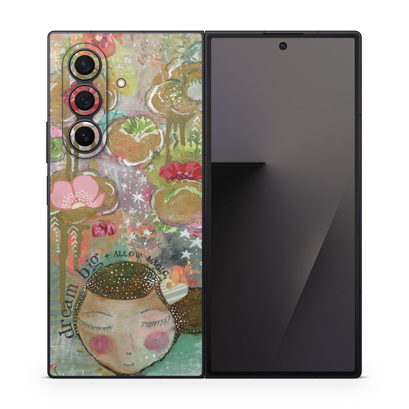 Samsung Galaxy Z Fold7 Skin design of Painting, Pink, Illustration, Art, Child art, Watercolor paint, Drawing, Visual arts, Still life, with brown, pink, red, green, white, black, orange, gray colors