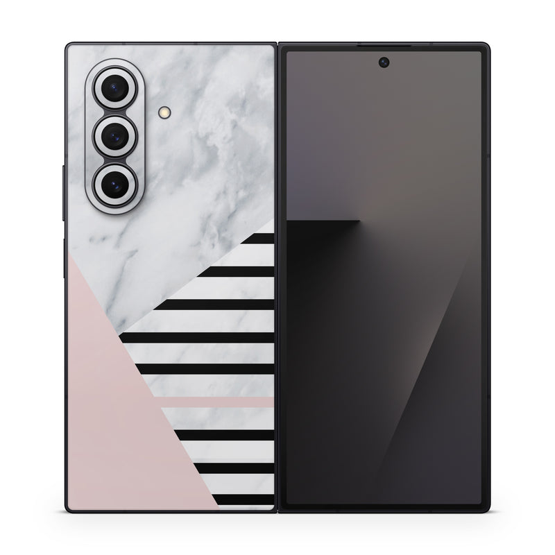 Samsung Galaxy Z Fold7 Skin design of White, Line, Architecture, Stairs, Parallel, with gray, black, white, pink colors