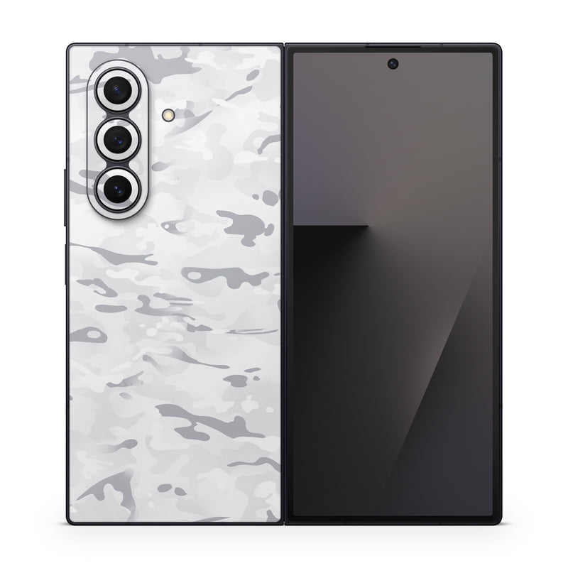 Samsung Galaxy Z Fold7 Skin design of Vertebrate, Mammal, Grey, Pattern, Monochrome, Art, Monochrome photography, Rock, Font, Winter, with white, gray colors