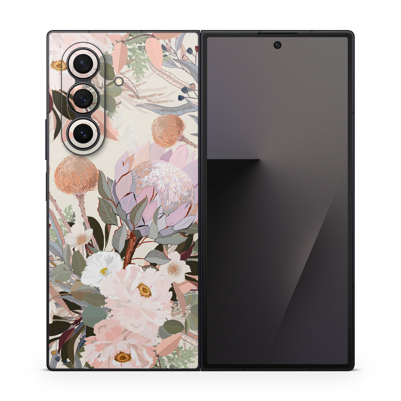 Samsung Galaxy Z Fold7 Skin design of Flower, Floral design, Watercolor paint, Plant, Spring, Branch, Flower Arranging, Lilac, Floristry, Petal, with pink, purple, green, brown, white, yellow, black colors