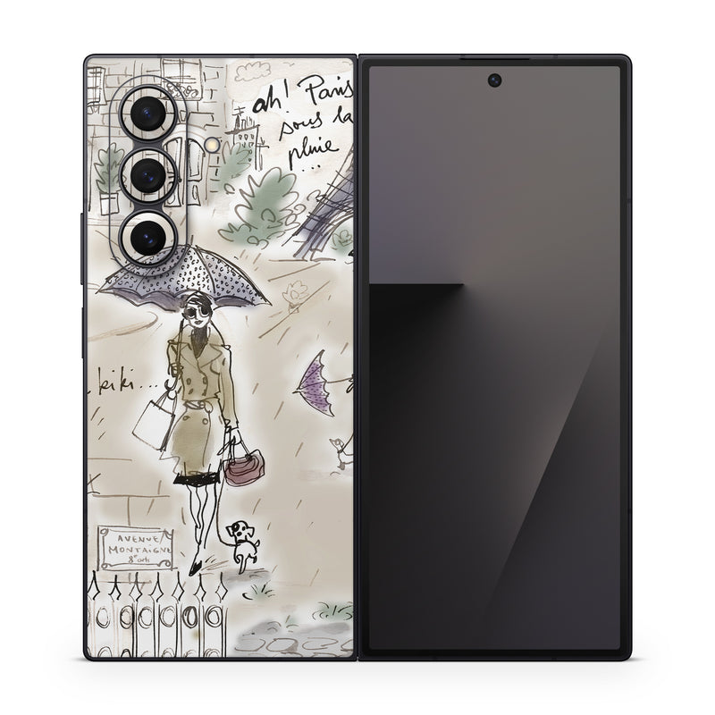 Samsung Galaxy Z Fold7 Skin design of Cartoon, Umbrella, Illustration, Organism, Art, Fiction, Fictional character, with brown, gray, purple colors