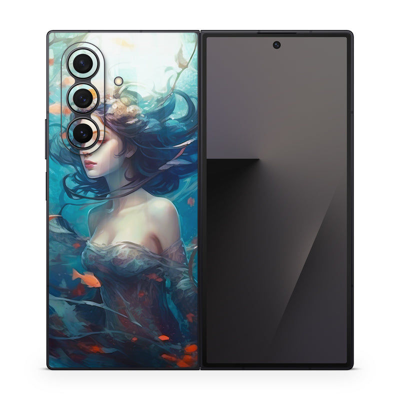 Samsung Galaxy Z Fold7 Skin design of Azure, Organism, Aqua, Art, Electric blue, Cg artwork, Visual arts, Graphics, Pattern, Painting, with red, blue, yellow, orange, white, black colors