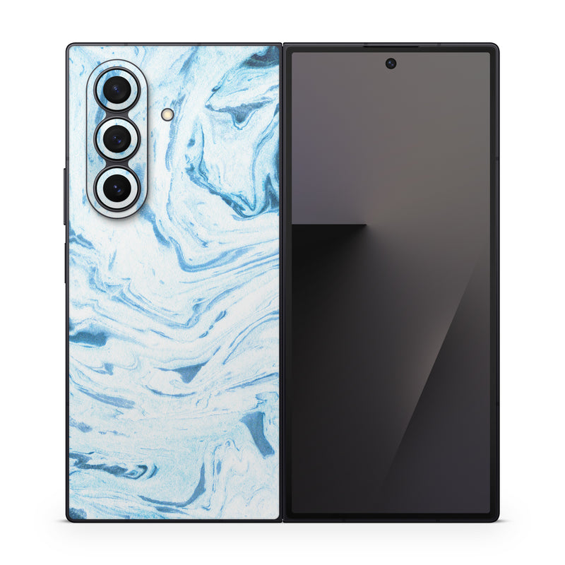 Samsung Galaxy Z Fold7 Skin design of Water, Aqua, Wind wave, Drawing, Painting, Wave, Pattern, Art, with blue colors