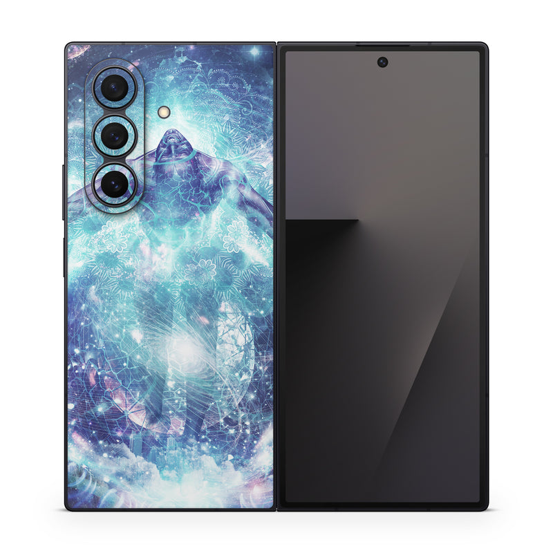 Samsung Galaxy Z Fold7 Skin design of Outer space, Astronomical object, Universe, Space, Sky, Atmosphere, Fractal art, Nebula, Science, Star, with blue, black, red, yellow, white colors