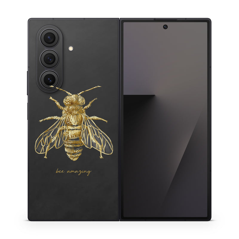 Samsung Galaxy Z Fold7 Skin design of Insect, Invertebrate, Membrane-winged insect, Arthropod, Pest, Net-winged insects, Bee, Cicada, Macro photography, Pollinator, with black, yellow, white colors