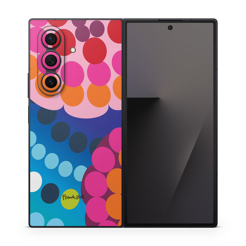 Samsung Galaxy Z Fold7 Skin design of Pattern, Circle, Orange, Colorfulness, Design, Line, Polka dot, Graphic design, Graphics, Heart, with blue, green, pink, orange, purple colors