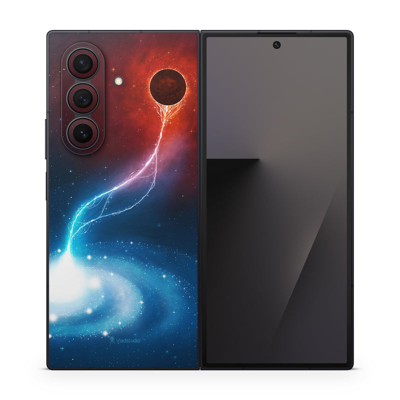 Samsung Galaxy Z Fold7 Skin design of Outer space, Atmosphere, Astronomical object, Universe, Space, Sky, Planet, Astronomy, Celestial event, Galaxy, with blue, red, black colors