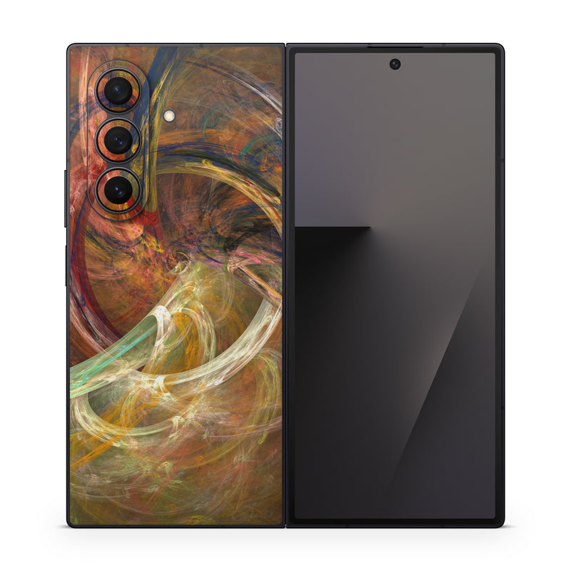 Samsung Galaxy Z Fold7 Skin design of Fractal art, Art, Painting, Visual arts, Modern art, Graphics, Artwork, Stock photography, Circle, Space, with brown, red, yellow, orange, green colors