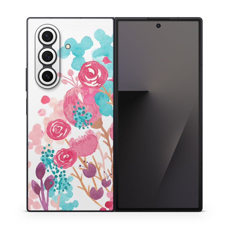 Samsung Galaxy Z Fold7 Skin design of Pink, Pattern, Design, Illustration, Clip art, Plant, Graphics, Art, with white, pink, purple, blue, red colors