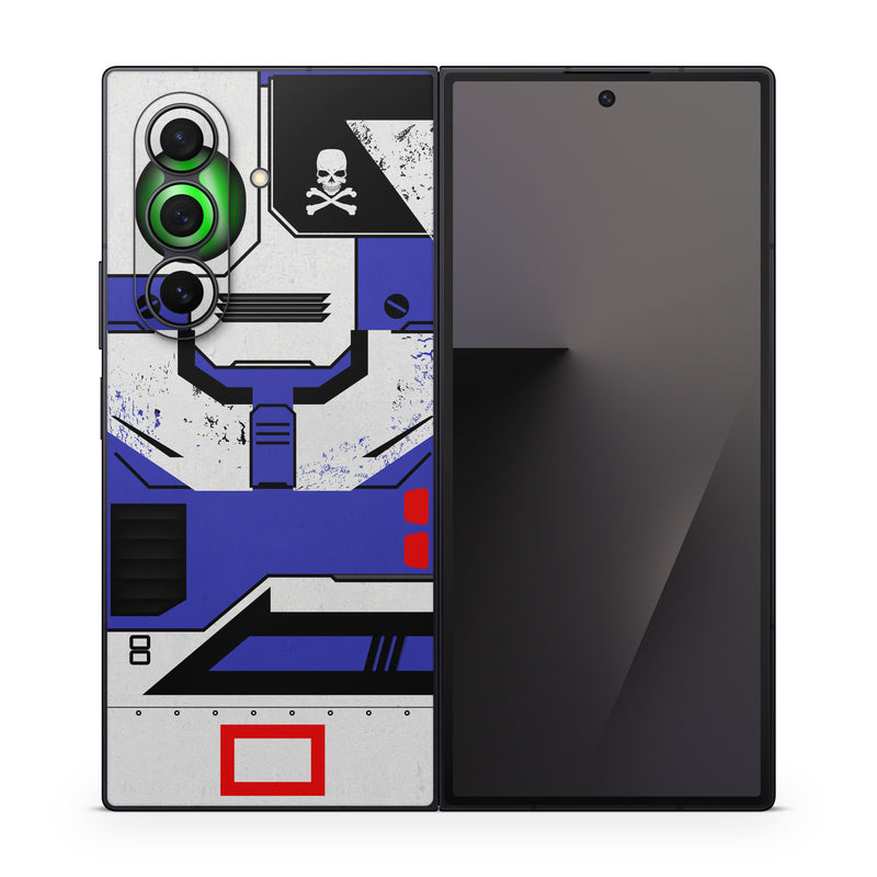 Samsung Galaxy Z Fold7 Skin design of Floppy disk, Technology, Electric blue, Fictional character, with white, blue, black, gray colors