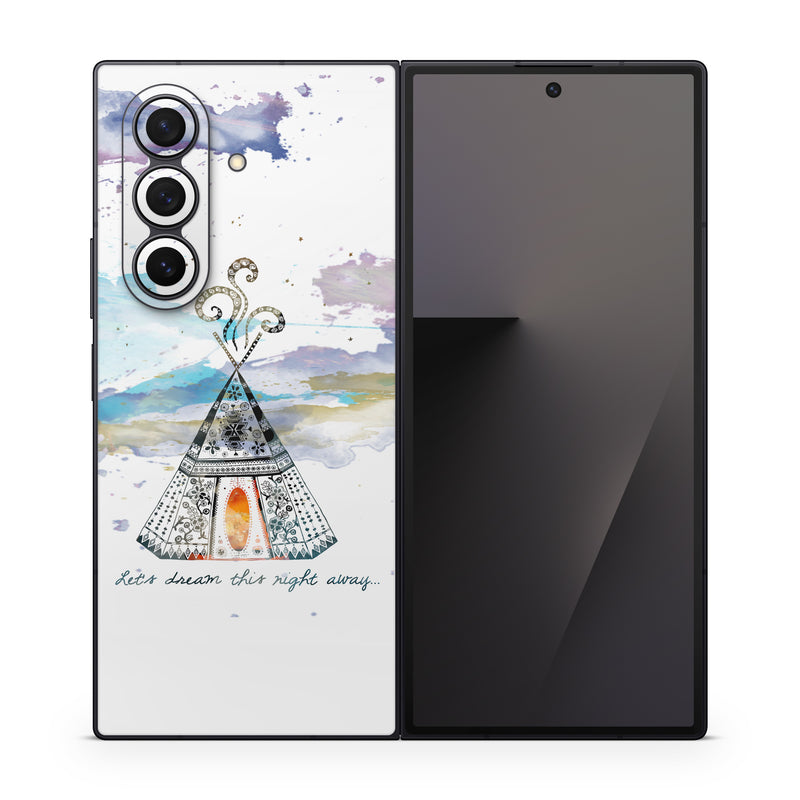 Samsung Galaxy Z Fold7 Skin design of Illustration, Art, Graphics, Pole, Drawing, with blue, yellow, black, orange, purple colors