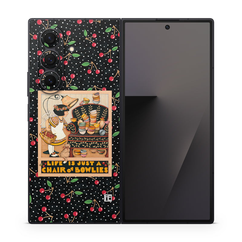 Samsung Galaxy Z Fold7 Skin design of Poster, Illustration, Christmas eve, Christmas, Art, with black, red, green, orange, yellow colors