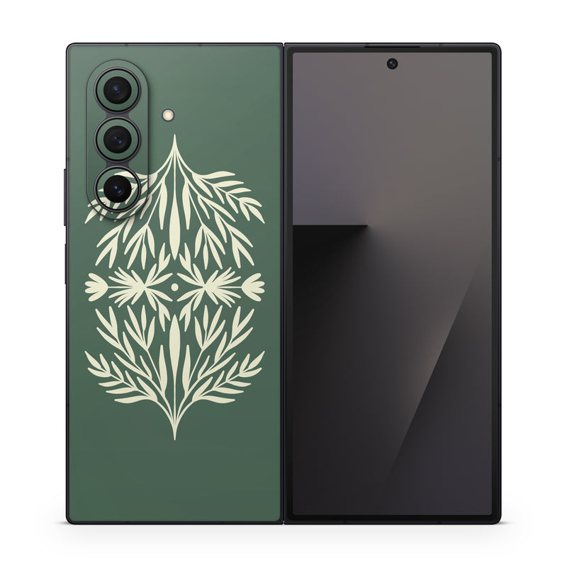 Samsung Galaxy Z Fold7 Skin design of Plant, Terrestrial plant, Art, Triangle, Symmetry, Pattern, Electric blue, Graphics, Grass, Visual arts, with green, white colors