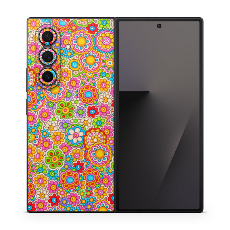 Samsung Galaxy Z Fold7 Skin design of Pattern, Design, Textile, Visual arts, with pink, red, orange, yellow, green, blue, purple colors