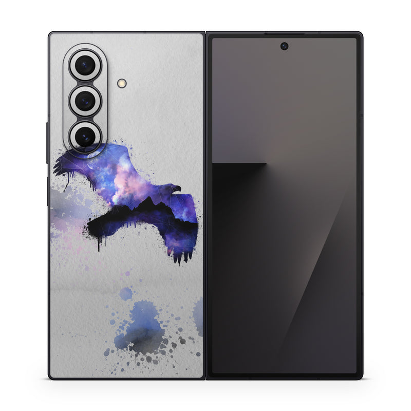 Samsung Galaxy Z Fold7 Skin design of Blue, Watercolor paint, Purple, Water, Graphic design, Illustration, Art, Ink, Painting, Electric blue, with gray, white, blue, black, purple colors