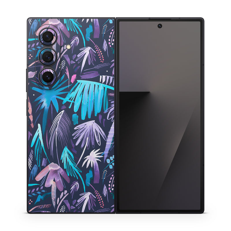 Samsung Galaxy Z Fold7 Skin design of Purple, Blue, Graffiti, Pattern, Psychedelic art, Art, Violet, Lilac, Design, Electric blue, with blue, purple, black, white, pink colors