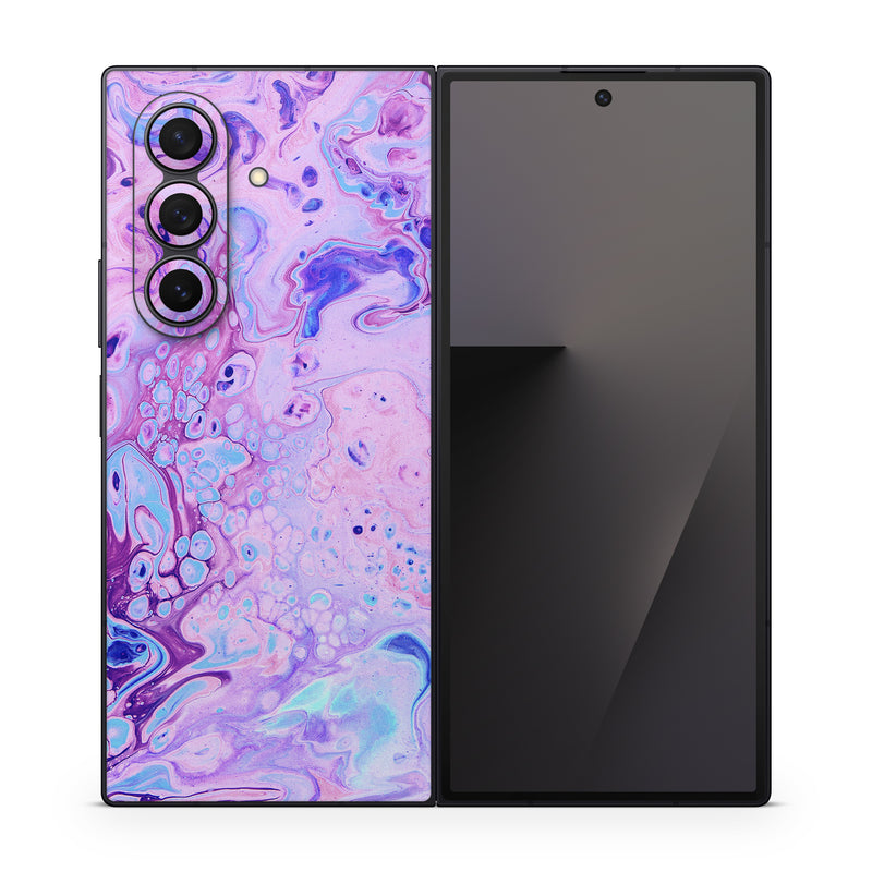 Samsung Galaxy Z Fold7 Skin design of Purple, Violet, Lilac, Art, Pattern, Modern art, Painting, Visual arts, Acrylic paint, Magenta, with pink, purple, blue colors