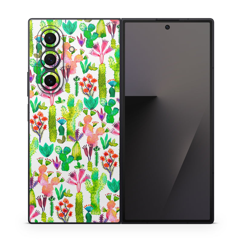 Samsung Galaxy Z Fold7 Skin design of Pattern, Floral design, Plant, Wildflower, Wrapping paper, with white, green, red, purple, pink, black colors