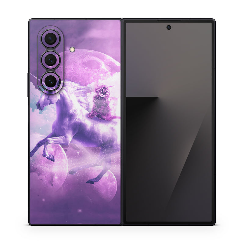 Samsung Galaxy Z Fold7 Skin design of Unicorn, Purple, Fictional character, Mythical creature, Violet, Cg artwork, Illustration, Mythology, with white, purple, blue, gray, black colors