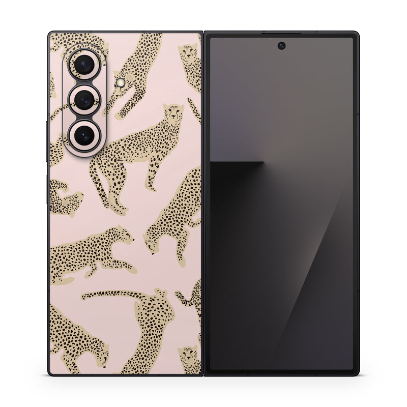 Samsung Galaxy Z Fold7 Skin design of Hair, Vertebrate, White, Organ, Textile, Organism, Mammal, Felidae, Font, Line, with pink, yellow, black colors
