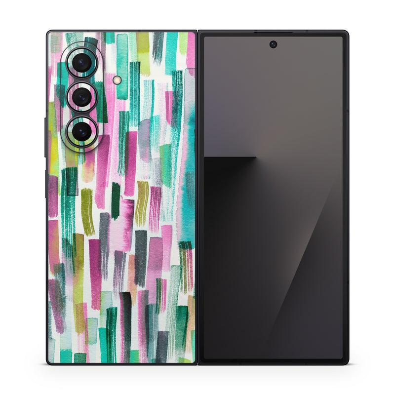 Samsung Galaxy Z Fold7 Skin design of Line, Turquoise, Pink, Pattern, Design, Magenta, Colorfulness, with white, green, blue, pink, purple, black, blue colors