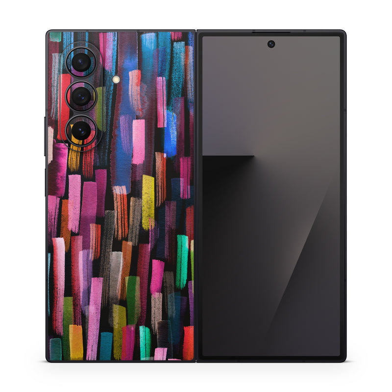 Samsung Galaxy Z Fold7 Skin design of Colorfulness, Textile, Art, Wood, Line, Material property, Font, Pattern, Tints and shades, Magenta, with black, blue, green, red, pink, yellow, orange, white, gray colors