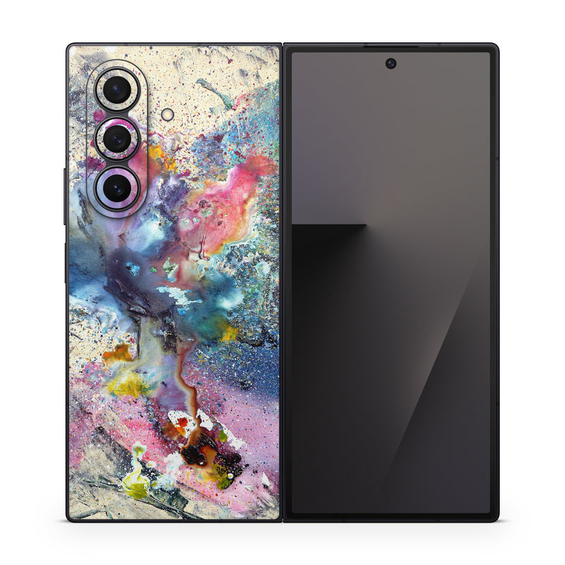 Samsung Galaxy Z Fold7 Skin design of Watercolor paint, Painting, Acrylic paint, Art, Modern art, Paint, Visual arts, Space, Colorfulness, Illustration, with gray, black, blue, red, pink colors