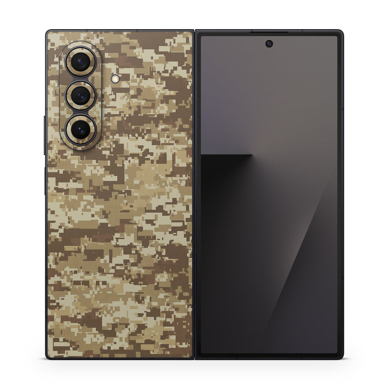 Samsung Galaxy Z Fold7 Skin design of Military camouflage, Brown, Pattern, Camouflage, Wall, Beige, Design, Textile, Uniform, Flooring, with brown colors