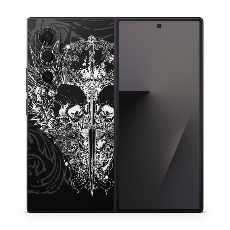 Samsung Galaxy Z Fold7 Skin design of Illustration, Art, Design, Monochrome, Graphic design, Pattern, Fictional character, Skull, Black-and-white, Graphics, with black, gray colors