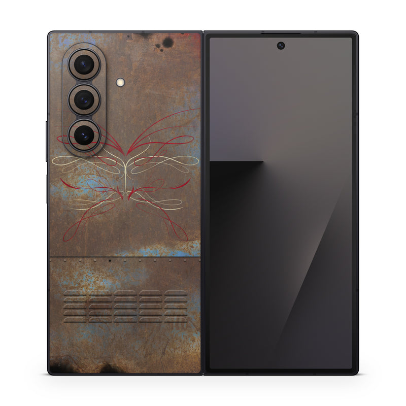 Samsung Galaxy Z Fold7 Skin design of Line, Visual arts, Symmetry, Concrete, Tints and shades, Painting, Art, with blue, red, yellow, brown, black colors